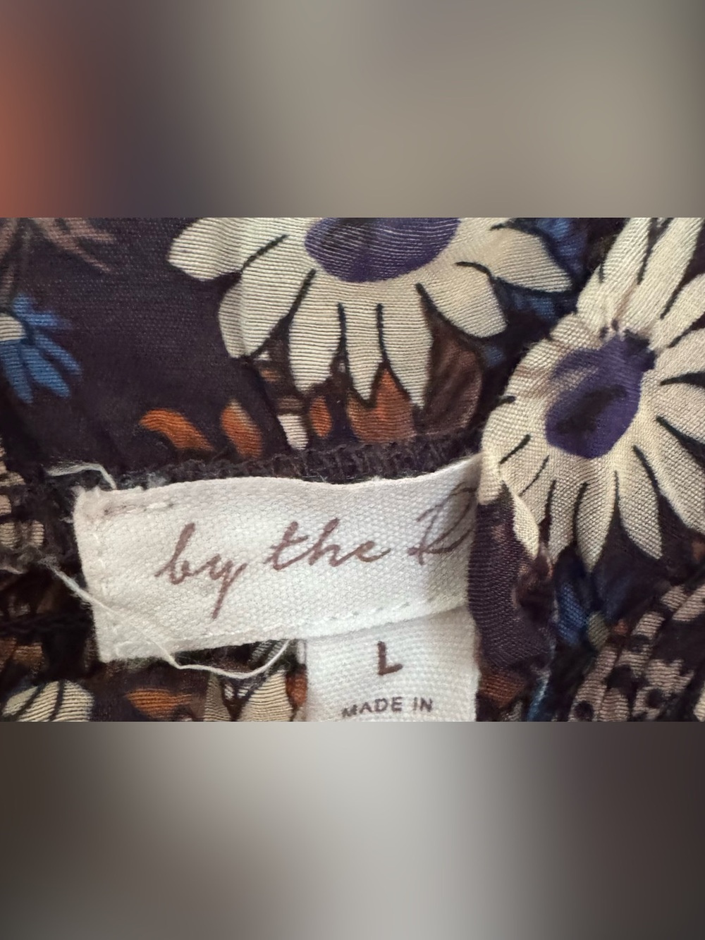 Navy Floral Long-Sleeve Midi Dress with Ivory Accents large cottage core - Picture 2 of 3